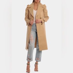 Avec Les Filles Tan Puff Sleeve Belted Trench Coat size XS